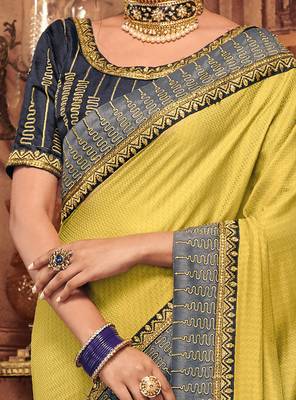 Yellow embroidered silk saree with blouse 3