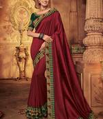 Maroon embroidered silk saree with blouse