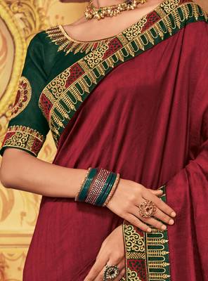 Maroon embroidered silk saree with blouse 3