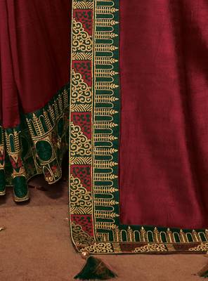 Maroon embroidered silk saree with blouse 4
