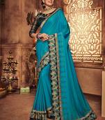 Blue embroidered silk saree with blouse