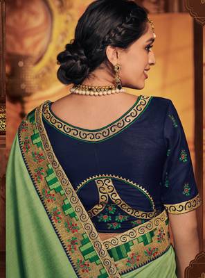 Green embroidered silk saree with blouse 2