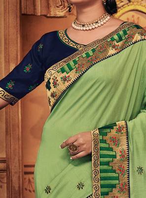 Green embroidered silk saree with blouse 4