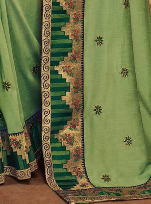 Green embroidered silk saree with blouse 5