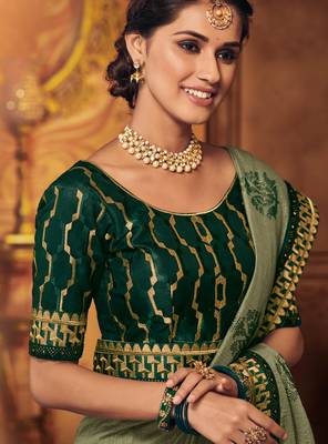 Green embroidered silk saree with blouse 2