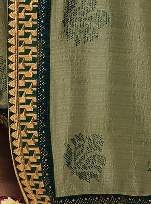 Green embroidered silk saree with blouse 4