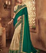 Dark parrot green embroidered silk saree with blouse