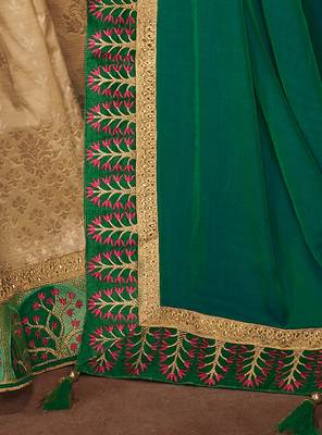 Dark parrot green embroidered silk saree with blouse 4