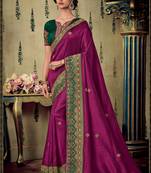 Purple embroidered silk saree with blouse