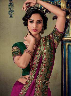 Purple embroidered silk saree with blouse 2