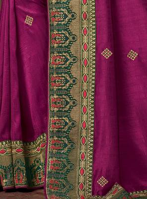Purple embroidered silk saree with blouse 4