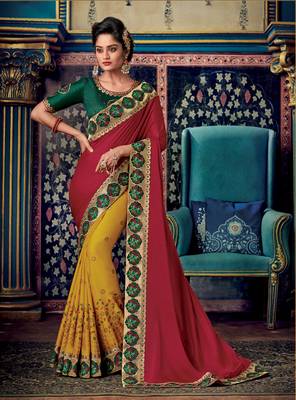 Red embroidered silk saree with blouse 1