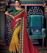 Red embroidered silk saree with blouse