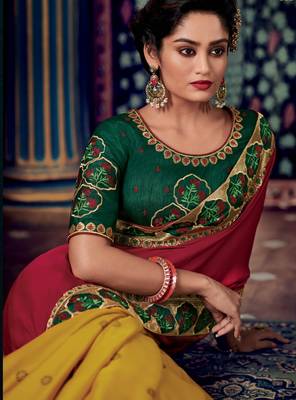 Red embroidered silk saree with blouse 2
