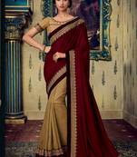 Maroon embroidered silk saree with blouse