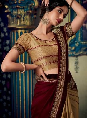 Maroon embroidered silk saree with blouse 2