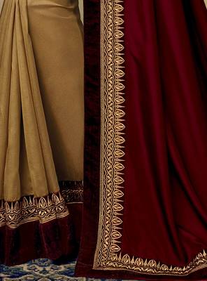 Maroon embroidered silk saree with blouse 4