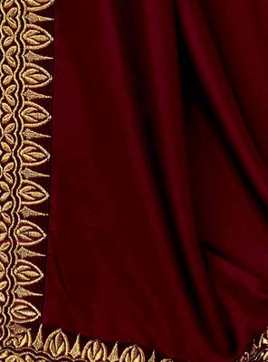 Maroon embroidered silk saree with blouse 5