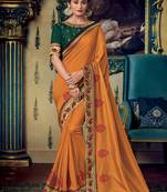Orange embroidered silk saree with blouse