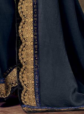 Navy blue embroidered silk saree with blouse 4