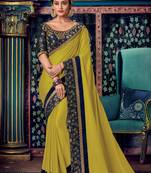 Yellow embroidered silk saree with blouse