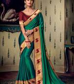 Dark parrot green embroidered silk saree with blouse