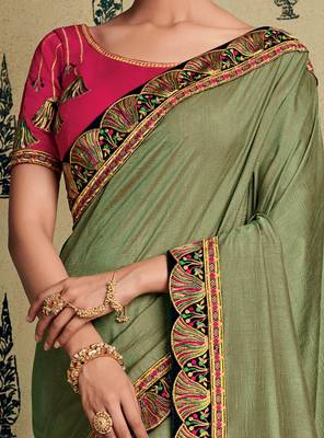 Green embroidered silk saree with blouse 3