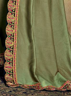 Green embroidered silk saree with blouse 4
