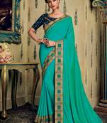 Blue embroidered silk saree with blouse