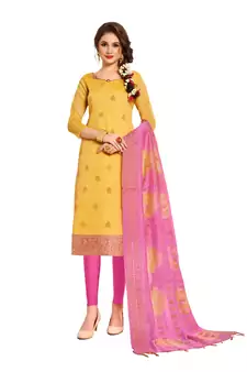 Yellow jacquard banarasi salwar