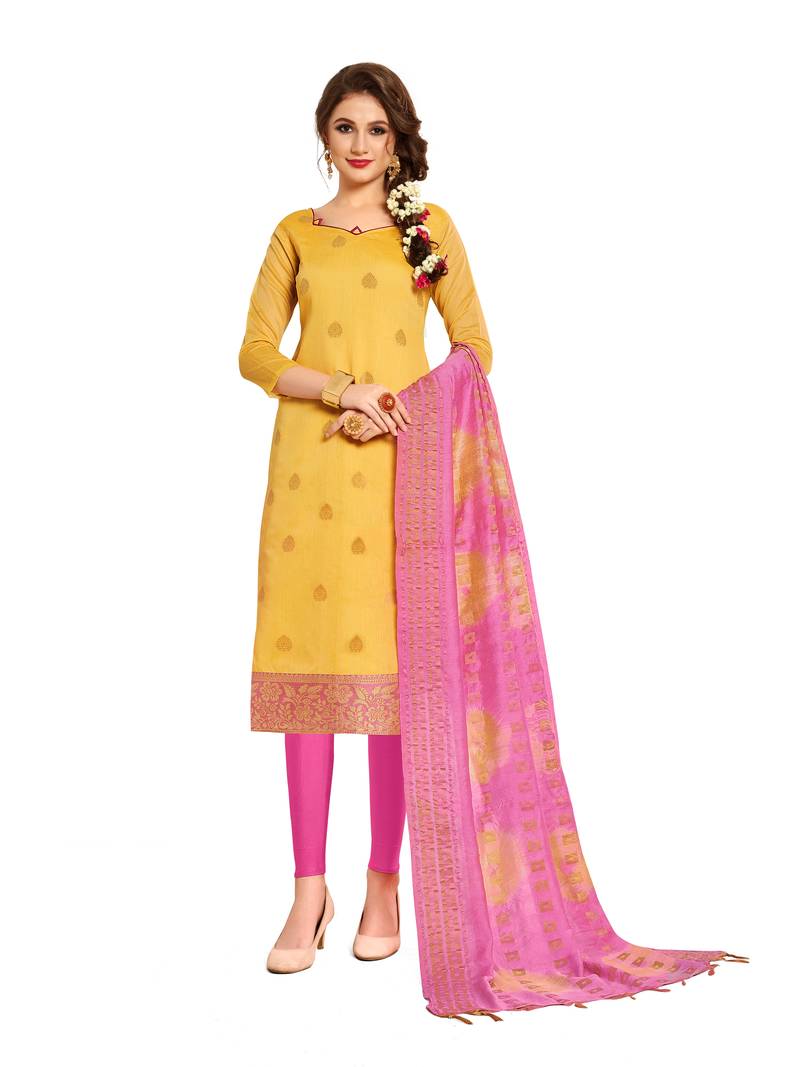 Yellow jacquard banarasi salwar