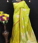 Light green woven cotton silk saree with blouse