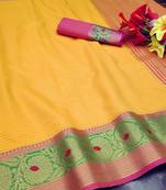 Yellow woven cotton silk saree with blouse