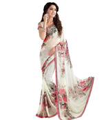 Blissta Women's Off White Georgette Floral Printed Saree