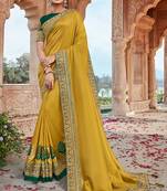 Lime embroidered satin saree with blouse