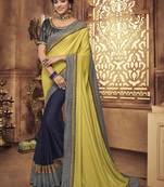 Lime embroidered satin saree with blouse