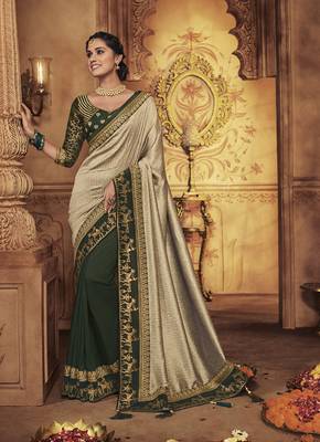 Chiku embroidered satin saree with blouse 1