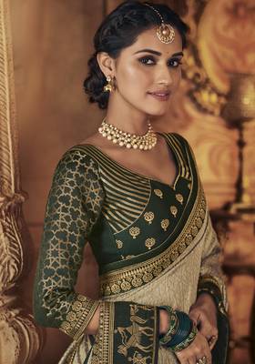Chiku embroidered satin saree with blouse 2