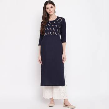 Women'S Embroidered,Gota Patti Work Straight Rayon Blue Kurti 2