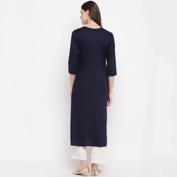 Women'S Embroidered,Gota Patti Work Straight Rayon Blue Kurti 3