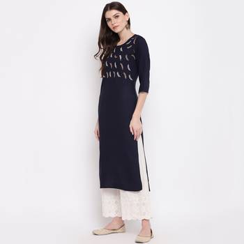 Women'S Embroidered,Gota Patti Work Straight Rayon Blue Kurti 4
