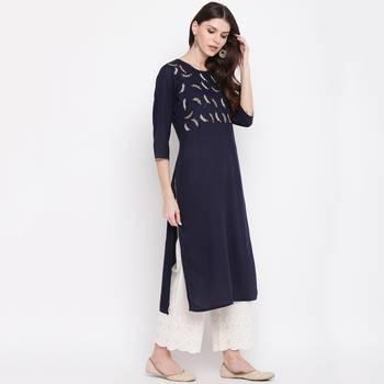 Women'S Embroidered,Gota Patti Work Straight Rayon Blue Kurti 5