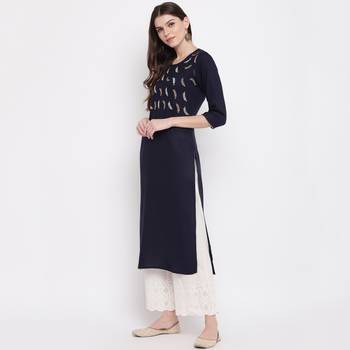 Women'S Embroidered,Gota Patti Work Straight Rayon Blue Kurti 7