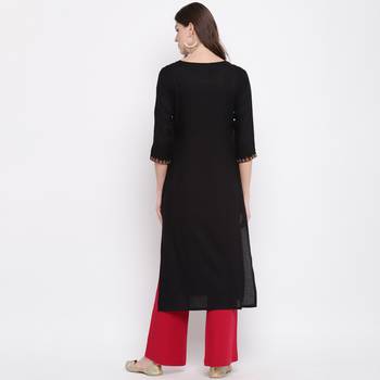 Women'S Mashion Embroidered Straight Rayon Black Kurti 3