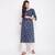 Women'S Foil Print & Hand Work Straight Cotton Blue Kurti