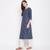 Women'S Foil Print & Hand Work Straight Cotton Blue Kurti