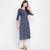 Women'S Foil Print & Hand Work Straight Cotton Blue Kurti