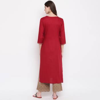 Women'S Solid & Sequence Work Straight Rayon Maroon Kurti 3