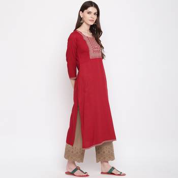 Women'S Solid & Sequence Work Straight Rayon Maroon Kurti 4
