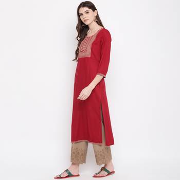 Women'S Solid & Sequence Work Straight Rayon Maroon Kurti 5